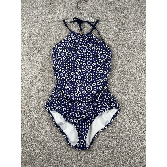Lands' End‎ Womens Swimsuit Size 8 Halter Tie One Piece Swim Blue Floral NWOT - Picture 1 of 9